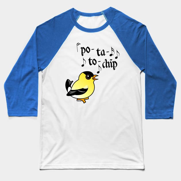 Funny American Goldfinch Says Potato Chip Baseball T-Shirt by birdorable